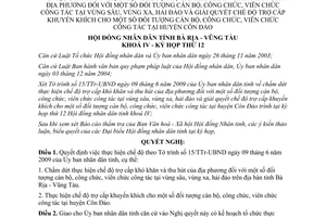 Nghị quyết 09/2009/NQ-HĐND chấm dứt chế độ trợ cấp khó khăn thu hút cán bộ Bà Rịa
