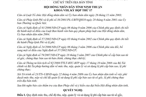 Nghị quyết 07/2009/NQ-HĐND lệ phí cấp bản sao chứng thực bản sao Ninh Thuận