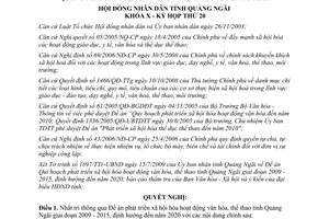 Nghị quyết 08/2009/NQ-HĐND xã hội hóa hoạt động văn hóa thể thao Quảng Ngãi