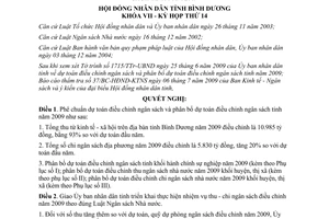 Nghị quyết 18/2009/NQ-HĐND7 điều chỉnh phân bổ dự toán ngân sách Bình Dương 2009