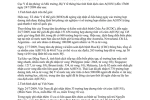 Thông báo 1335/TB-DPMT tình hình dịch cúm A H1N1