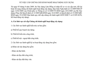 Thông báo 571/TB-SXD-KTKH cấp chứng chỉ hành nghề hoạt động xây dựng