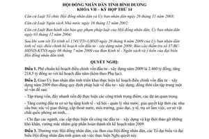 Nghị quyết 19/2009/NQ-HĐND7 kế hoạch điều chỉnh vốn đầu tư xây dựng 2009 Bình Dương