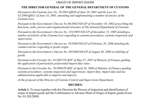 Decision No. 1450/QD-TCHQ on promulgating the process of inspe