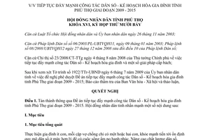 Nghị quyết 189/2009/NQ-HĐND công tác dân số kế hoạch hóa gia đình Phú Thọ giai đoạn 2009 2015