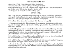 Quyết định 97/2009/QĐ-TTg danh mục lĩnh vực cá nhân thành lập tổ chức khoa học công nghệ