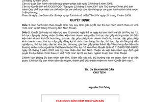 Quyết định 202/2009/QĐ-UBND  giải quyết thủ tục hành chính theo cơ chế
