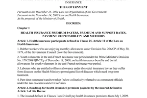 Decree No. 62/2009/ND-CP of July 27, 2009, detailing and guiding a number of articles of the Law on Health Insurance