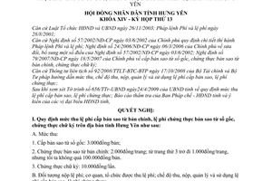 Nghị quyết 90/2009/NQ-HĐND mức thu lệ phí cấp bản sao từ bản chính, chứng thực bản sao từ sổ gốc, chứng thực chữ ký