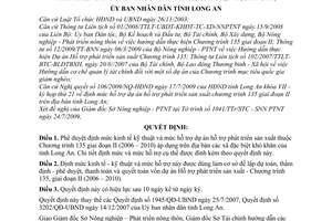 Quyết định 39/2009/QĐ-UBND phê duyệt định mức kinh tế kỹ thuật mức hỗ trợ dự án phát triển sản xuất Chương trình 135 giai đoạn II