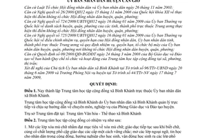 Quyết định 16/2009/QĐ-UBND thành lập Trung tâm Học tập Cộng đồng xã Bình Khánh Cần Giờ