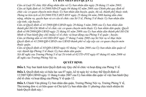 Quyết định 09/2009/QĐ-UBND quy chế tổ chức hoạt động của Phòng Y tế quận 12