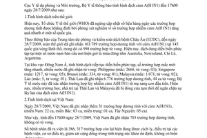 Thông báo 1354/TB-DPMT tình hình dịch cúm A H1N1