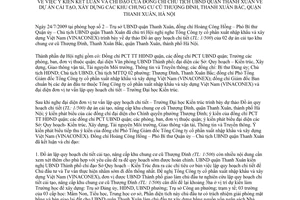 Thông báo 347/TB-UBND kết luận chỉ đạo đồng chí Chủ tịch UBND quận Thanh Xuân cải tạo, xây dựng các khu chung cư cũ hượng Đình Thanh Xuân Bắc Hà Nội