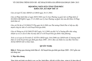 Nghị quyết 03/2009/NQ-HĐND Chương trình dân số kế hoạch hóa gia đình 2009 -2015 Vĩnh Phúc