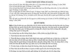 Quyết định 26/2009/QĐ-UBND diện tích tối thiểu tách thửa địa bàn tỉnh An Giang