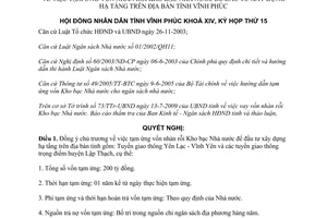 Nghị quyết 09/2009/NQ-HĐND tạm ứng vốn nhàn rỗi kho bạc đầu tư xây dựng hạ tầng Vĩnh Phúc