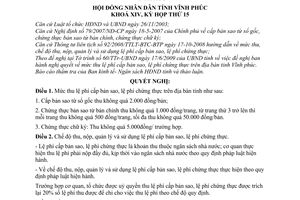 Nghị quyết 07/2009/NQ-HĐND mức thu lệ phí cấp bản sao, lệ phí chứng thực