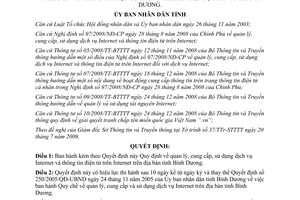 Quyết định 51/2009/QĐ-UBND quản lý cung cấp sử dụng dịch vụ Internet Bình Dương