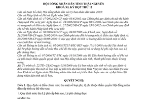 Nghị quyết 17/2009/NQ-HĐND  điều chỉnh mức thu phí, lệ phí trên địa bàn tỉnh Thái Nguyên
