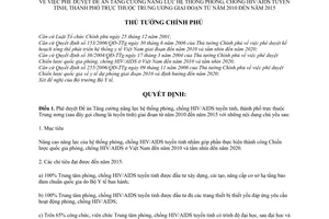 Quyết định 1107/QĐ-TTg phê duyệt đề án tăng cường năng lực hệ thống phòng chống HIV/AIDS tuyến tỉnh thành phố thuộc TW giai đoạn 2010-2015