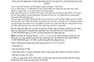 Thông tư 26/2009/TT-BXD sửa đổi Quy chế quản lý kiến trúc xây dựng xung quanh Trung tâm Hội nghị Quốc gia hướng dẫn Quyết định 12/2007/QĐ-BXD