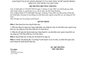 Quyết định 3806/QĐ-BCT ban hành mẫu đơn đăng ký danh mục hàng nhập khẩu tạm nhập tái xuất, thanh lý nhà thầu nước ngoài lĩnh vực xây dựng