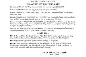 Quyết định 22/2009/QĐ-UB thủ tục cấp giấy phép xây dựng trạm thu phát sóng Thái Nguyên