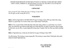Nghị định 63/2009/NĐ-CP chức năng, nhiệm vụ, quyền hạn cơ cấu tổ chức cơ quan thuộc Chính phủ bãi bỏ Nghị định 30/2003/NĐ-CP