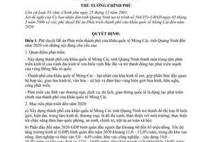 Quyết định 99/2009/QĐ-TTg phê duyệt Đề án Phát triển thành phố cửa khẩu quốc tế Móng Cái Quảng Ninh đến năm 2020