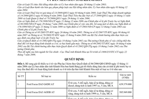 Quyết định 65/2009/QĐ-UBND bổ sung bảng giá tối thiểu dùng làm căn cứ tính lệ phí trước bạ  truy thu thuế hoạt động kinh doanh xe ô tô