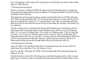 Thông báo 1375/TB-DPMT tình hình dịch cúm A H1N1