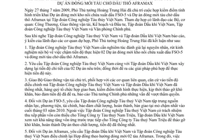 Thông báo 225/TB-VPCP kết luận Phó Thủ tướng Hoàng Trung Hải họp kiểm điểm dự án đóng mới kho nổi chứa xuất dầu FSO-5 tàu chở dầu thô Aframax