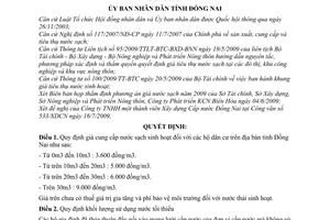 Quyết định 54/2009/QĐ-UBND  quy định giá cung cấp nước sạch sinh hoạt trên địa bàn tỉnh Đồng Nai