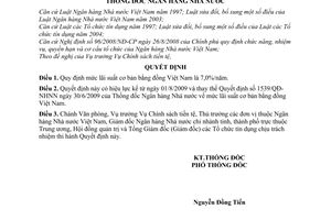 Quyết định 1811/QĐ-NHNN mức lãi suất cơ bản bằng đồng Việt Nam