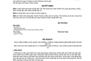 Quyết định 1154/QĐ-BNV kế hoạch thực hiện Chiến lược quốc gia phòng, chống tham nhũng đến năm 2020