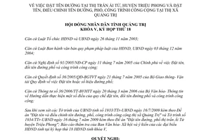 Nghị quyết 20/2009/NQ-HĐND đặt tên điều chỉnh tên đường phố công trình công cộng tại thị xã Quảng Trị