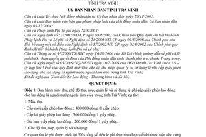 Quyết định 09/2009/QĐ-UBND chế độ thu, nộp, quản lý sử dụng lệ phí cấp giấy phép lao động cho lao động là người nước ngoài làm việc tỉnh Trà Vinh