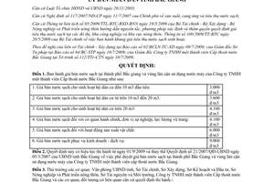 Quyết định 59/2009/QĐ-UBND giá bán nước sạch thành phố vùng lân cận Bắc giang