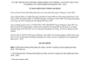 Quyết định 1634/QĐ-UBND năm 2009 giống cây trồng vật nuôi giống cây lâm nghiệp Cao Bằng