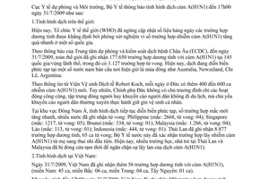Thông báo 1385/TB-DPMT tình hình dịch cúm A H1N1