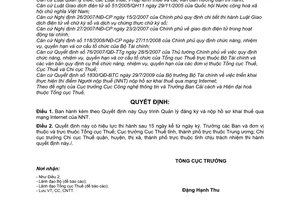 Quyết định 884/QĐ-TCT quy trình quản lý đăng ký nộp hồ sơ khai thuế mạng Internet người nộp thuế