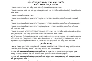 Nghị quyết 06/2009/NQ-HĐND chính sách đối với quỹ đất nông nghiệp Bình Phước