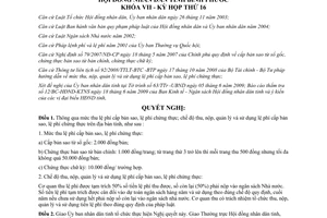 Nghị quyết 09/2009/NQ-HĐND quy định lệ phí cấp bản sao chứng thực chế độ thu