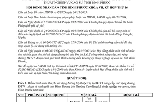 Nghị quyết 04/2009/NQ-HĐND thu phí sử dụng đường bộ thuộc dự án BOT Bình Phước