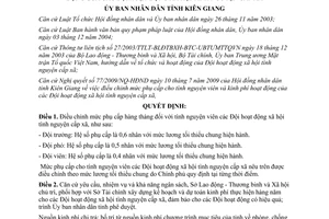 Quyết định 18/2009/QĐ-UBND phụ cấp tình nguyện viên Đội hoạt động xã hội Kiên Giang