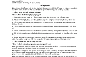 Nghị định 65/2009/NĐ-CP tiêu chuẩn vật chất hậu cần đối với quân nhân tại ngũ sửa đổi Nghị định 123/2003/NĐ-CP
