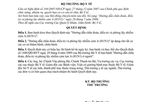 Quyết định 2762/QĐ-BYT hướng dẫn chẩn đoán, điều trị phòng lây nhiễm cúm A H1N1