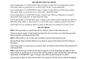 Quyết định 1853/QĐ-BTC 2009 nhiệm vụ quyền hạn điều chỉnh cơ cấu Cục Quản lý giám sát bảo hiểm
