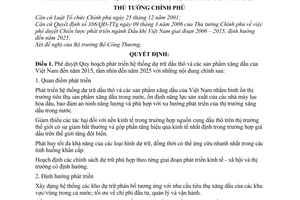 Quyết định 1139/QĐ-TTg  phê duyệt quy hoạch phát triển hệ thống dự trữ dầu thô sản phẩm xăng dầu Việt Nam đến năm 2015 tầm nhìn 2025